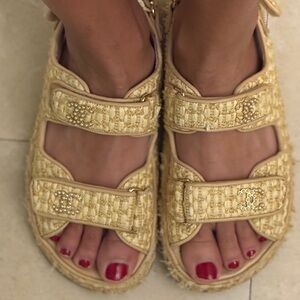 CHANEL Gold Tweed Sandals